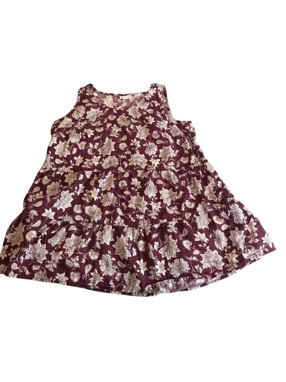 J Jill Love Linen Sleeveless Top Purple Floral 100% Linen Tank Tiered Size Med